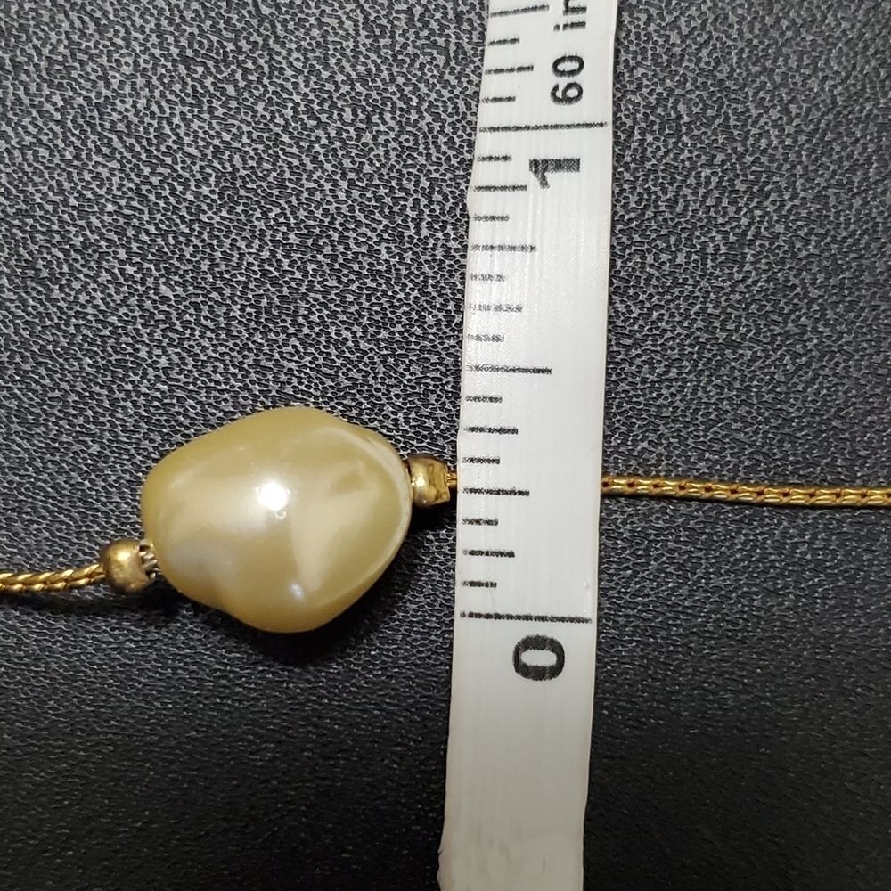 Gold tone faux pearl long necklace 34" - Picture 4 of 8